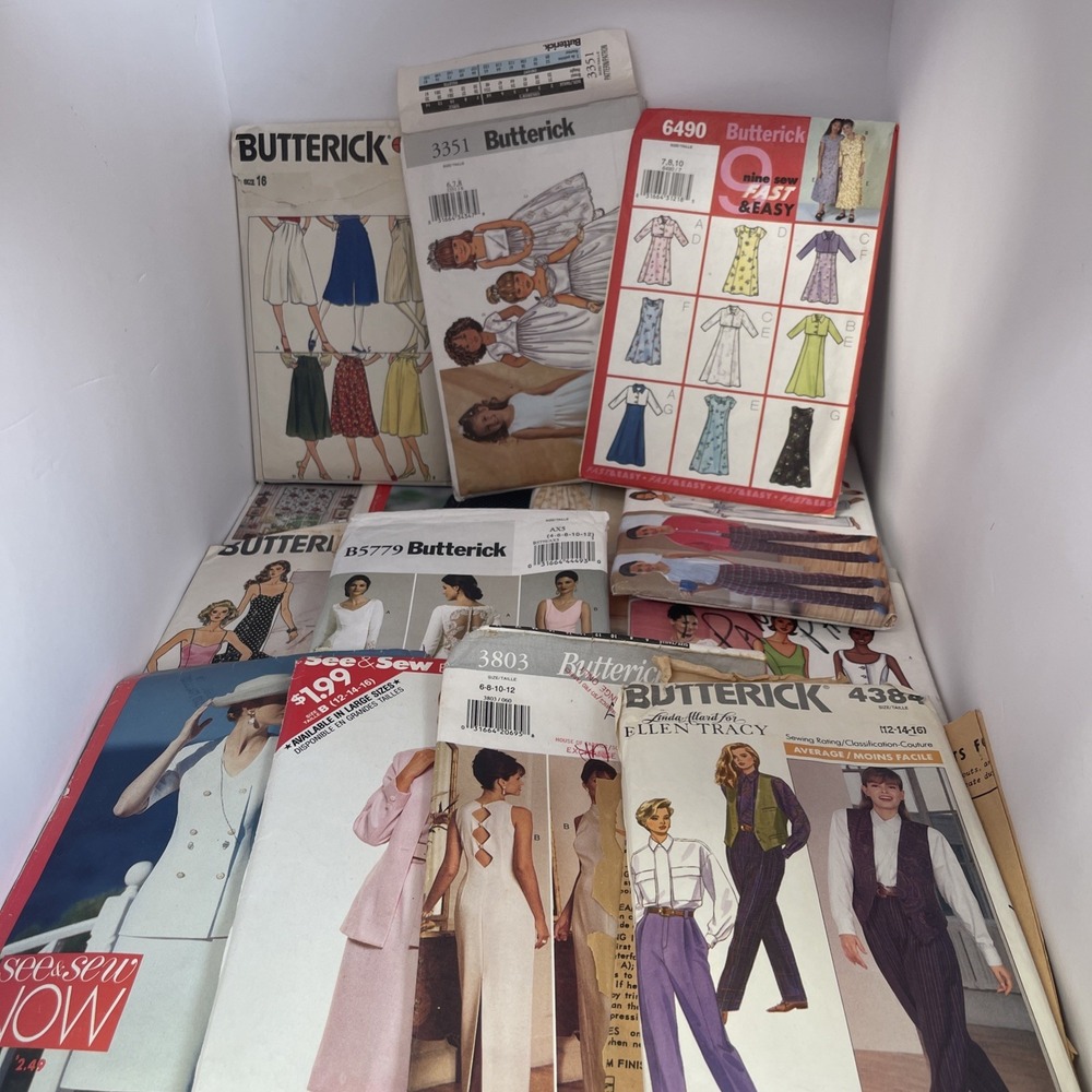 Lot of 14 Vintage Butterick Sewing Patterns 1980s-2000s Dresses Kids Suits Etc